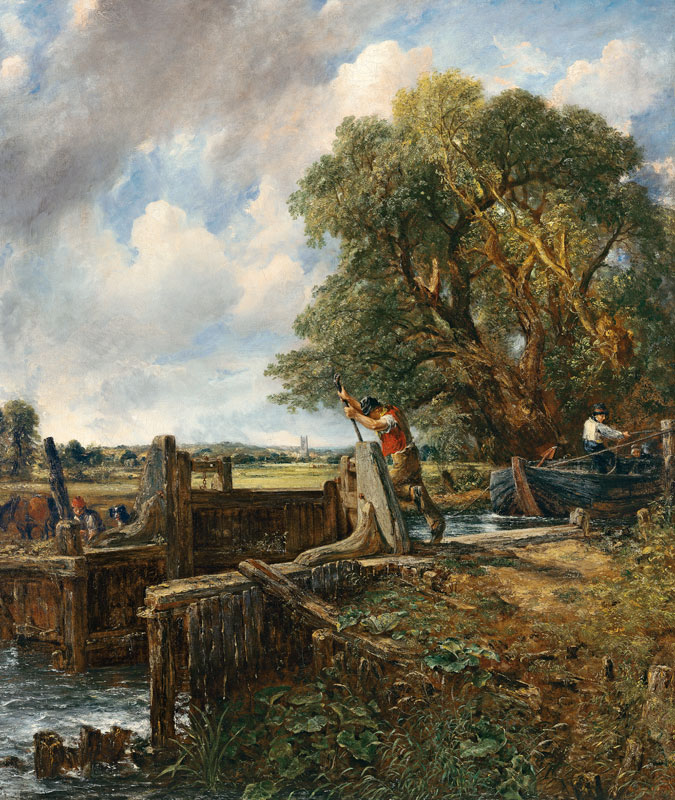 Barges passing a lock on the Stour von John Constable