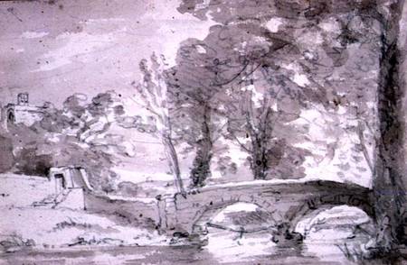 Bridge with Trees and Buildings, at Haddon von John Constable