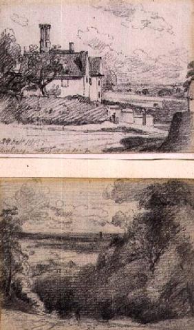 A Manor House, 1815, and Dedham from near Gun Hill, Langham c.1815 cil