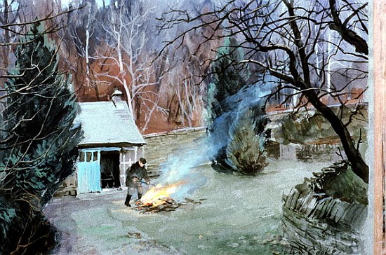 Lakeland Bonfire, 1996 (gouache)  von John  Cooke