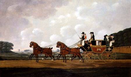 Messrs. Richard Costar and Christopher Ibberson's Ludlow to Worcester Mail Coach on the Road von John Cordrey
