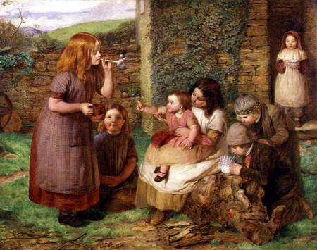 Bubbles: Cottage Scene with Children at Play von John Dawson Watson