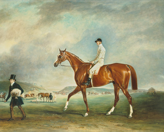 "The Cur" chestnut racehorse with jockey up on Newmarket Heath von John E. Ferneley d.J.