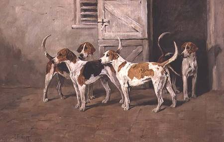 Four Hounds by a Stable Door von John Emms