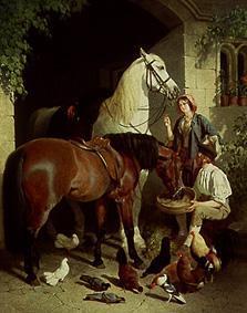 Beim Füttern der Pferde 1854