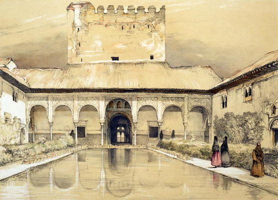 Court of the Myrtles (Patio de los Arrayanes) and the Tower of Comares, from 'Sketches and Drawings von John Frederick Lewis