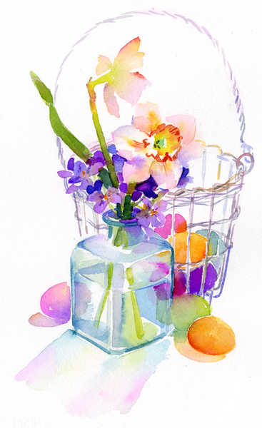 Egg basket with flowers von John Keeling