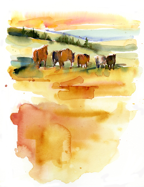 Horses at Sunset von John Keeling