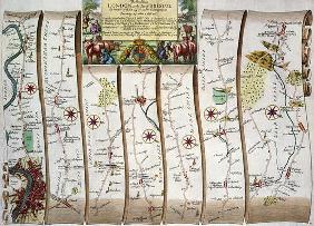 Road from London to Bristol, from John Ogilby's 'Britannia', published London, 1675 (hand-coloured e 18th