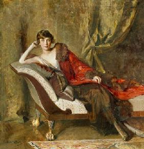 Full Length Portrait of Countess Michael Karolyi, reclining in a divan 1918
