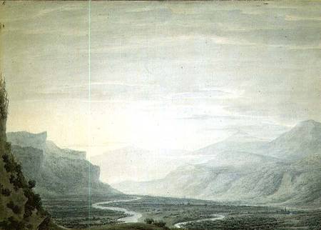 Valley with winding streams, lower part of Oberhasli from the South East von John Robert Cozens