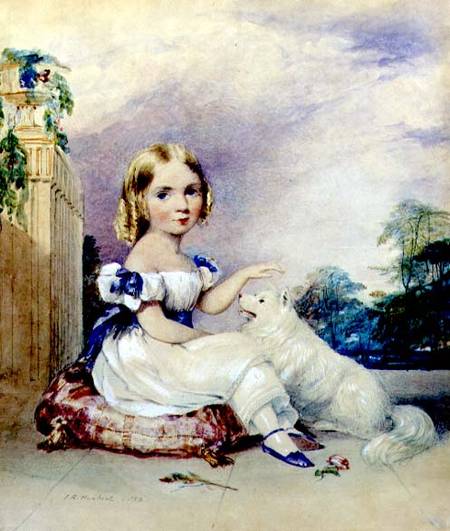 Portrait of a Little Girl with a Dog von John Rogers Herbert