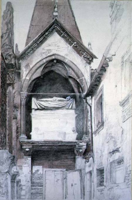The Tomb of Cangrande I (d.1329), Santa Maria Antica, Verona cil & w/c on von John Ruskin