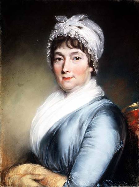 Portrait of a lady wearing a lace bonnet (pastel) von John Russell