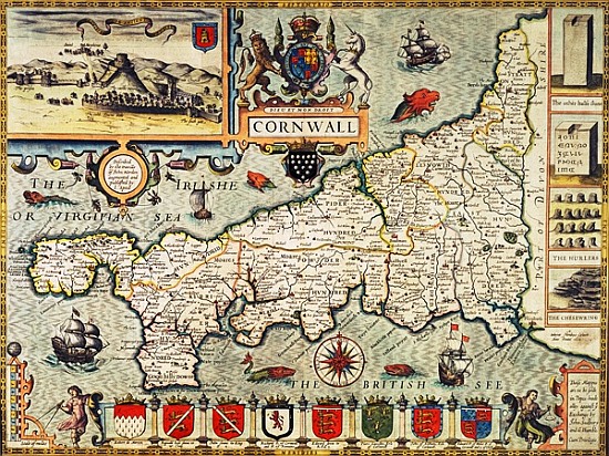 Map of Cornwall from the ''Theatre of the Empire of Great Britain'', pub. in London George Humble, 1 von John Speed