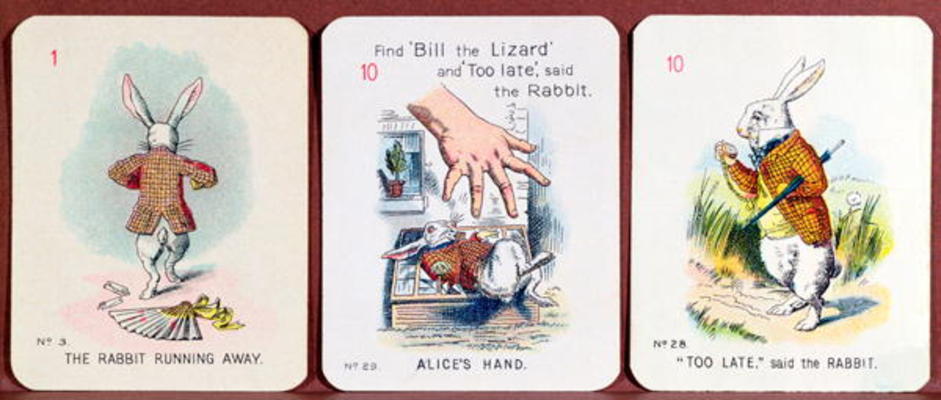 Three 'Happy Family' cards depicting characters from 'Alice in Wonderland' by Lewis Carroll (1832-98 von John Tenniel