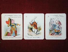 Three 'Happy Family' cards depicting characters from 'Alice in Wonderland' by Lewis Carroll (1832-98 19th