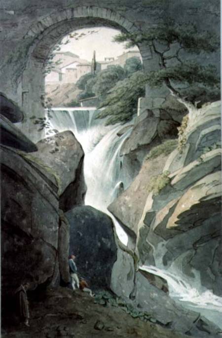 The Falls of Tivoli with three figures in the foreground von John Warwick Smith