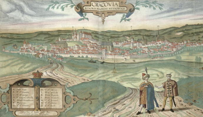 Map of Cracow, from 'Civitates Orbis Terrarum' by Georg Braun (1541-1622) and Frans Hogenberg (1535- von Joris Hoefnagel
