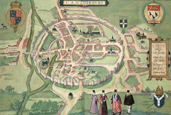 Map of Canterbury, from 'Civitates Orbis Terrarum' by Georg Braun (1541-1622) and Frans Hognenberg ( von Joris Hoefnagel