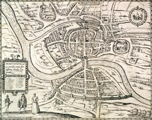 Map of Bristol, from 'Civitates Orbis Terrarum' by Georg Braun (1541-1622) and Frans Hogenberg (1535 von Joris Hoefnagel