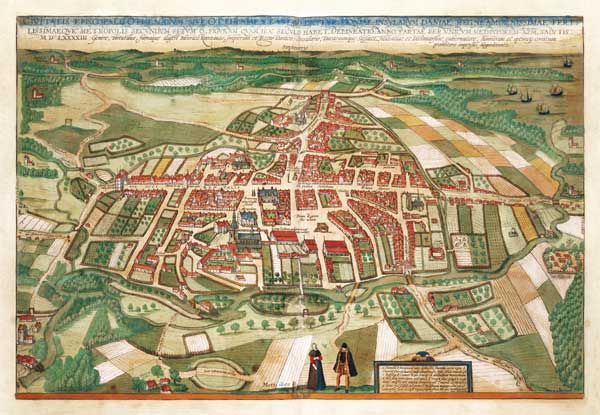 Map of Odense, from 'Civitates Orbis Terrarum' by Georg Braun (1541-1622) and Frans Hogenberg (1535- von Joris Hoefnagel