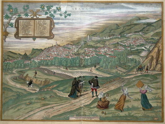Map of Granada, from 'Civitates Orbis Terrarum', Volume I number 4, by Georg Braun (1541-1622) and F von Joris Hoefnagel