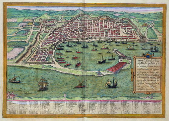 Map of Messina, from 'Civitates Orbis Terrarum' by Georg Braun (1541-1622) and Frans Hogenberg (1535 von Joris Hoefnagel