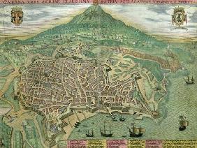 Map of Catania, from 'Civitates Orbis Terrarum' by Georg Braun (1541-1622) and Frans Hogenberg (1535 18th