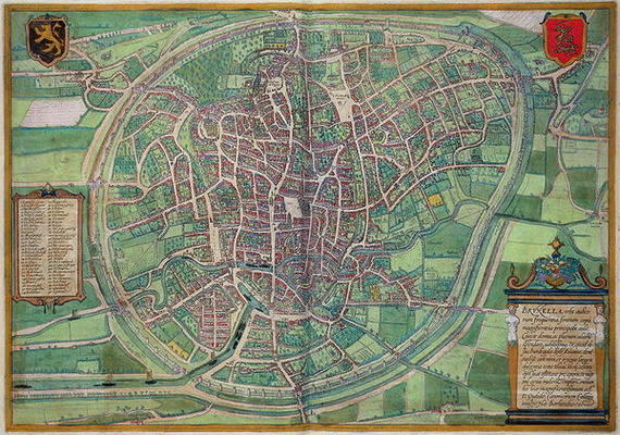 Town Plan of Brussels, from 'Civitates Orbis Terrarum' by Georg Braun (1542-1622) and Frans Hogenbur von Joris Hoefnagel