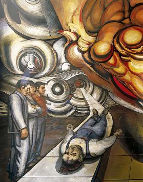 Arbeiterwelt, Opfer des Kapitalismus, Hospital de la Raza, Detail der Auditoriumdecke mit Fresken vo