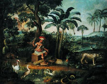 Native Indian in a landscape with animals von Jose Teofilo de Jesus