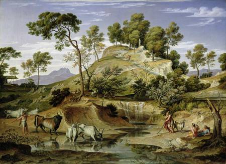 Landscape with Shepherds and Cows and at the Spring von Joseph Anton Koch