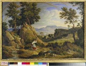 Landschaft bei Olevano mit Regenbogen 1823/1824
