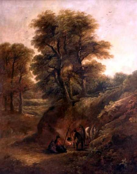 Wooded Landscape with Gypsies Round a Fire von Joseph Barker
