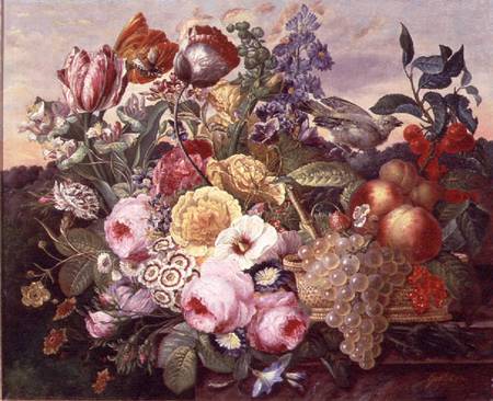 Still life with flowers and grapes von Joseph Goblet
