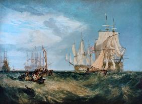 Die Bootsbesatzung holt einen Anker ein 1808
