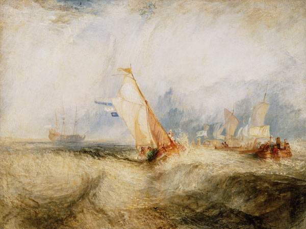Van Tromp going about to please his masters-ships at sea getting a good wetting, from Vide Lives of von William Turner