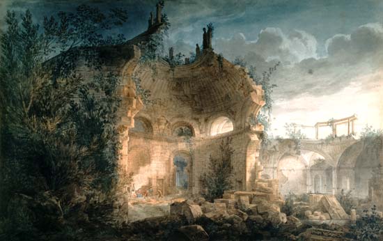 Sir John Soane's Rotunda of the Bank of England in Ruins (w/c heightened with white on paper) von Joseph Michael Gandy