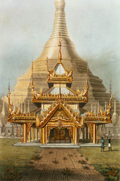 The Gold Temple of the Principal Idol Guadma at Rangoon plate 7 from 'Rangoon Views', engraved by Ge von Joseph Moore