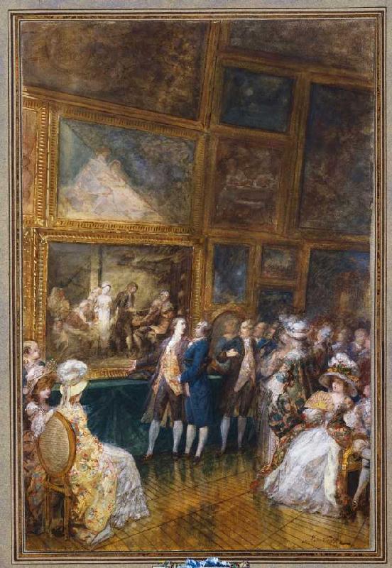 Greuze und Diderot besuchen den Salon von 1761. von Joseph Navlet
