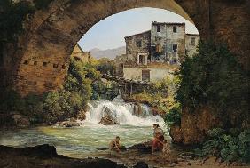 Unter dem Bogen einer Brücke in Italien 1822