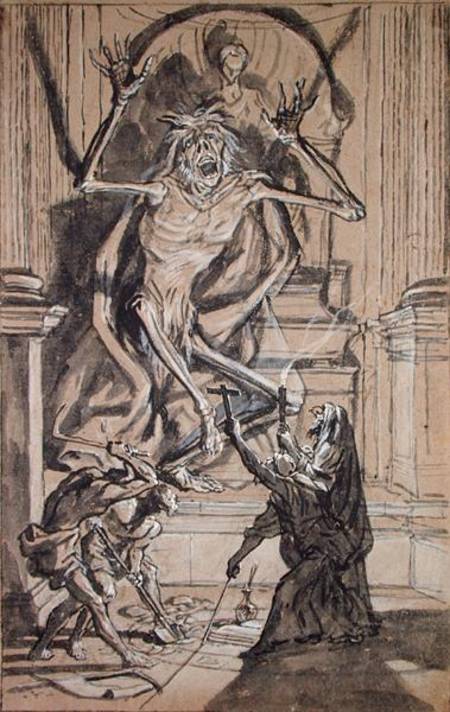 Four Grave Robbers awaken a Ghost (pen & india ink & wash on paper) von Joseph Werner (der Jüngere)