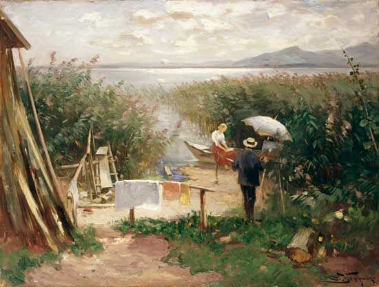 Maler am Chiemsee-Ufer von Joseph Wopfner