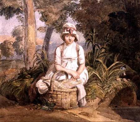 Seated Girl with Bonnet von Joshua Cristall