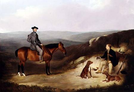 John Kerr Watson Mounted on a Shooting Pony with his Keeper on the Yorkshire Moors von Joshua Dalby