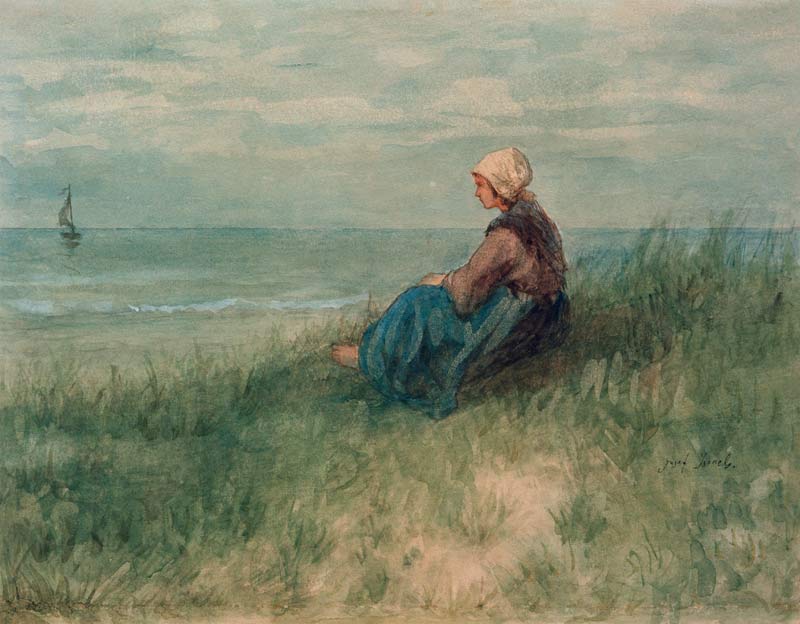 Girl in the Dunes Looking Out von Jozef Israels