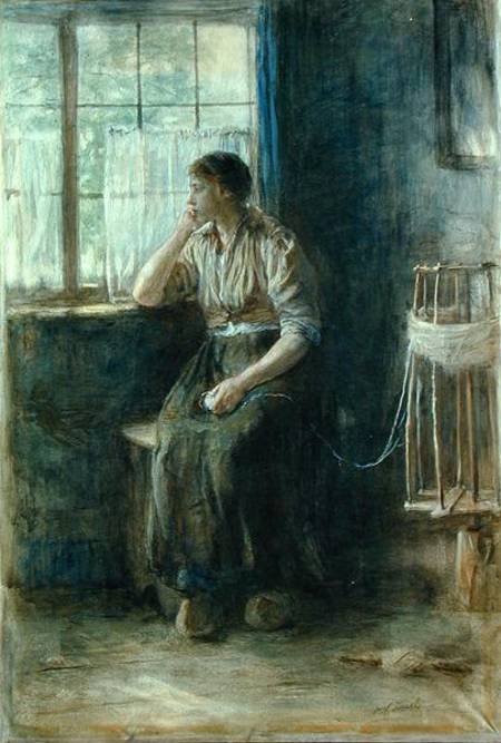 Woman at the Window (w/c on cardboard) von Jozef Israels