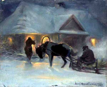 Winter Evening In Front of a Country House, 1921 von Jozef Ryszkiewicz