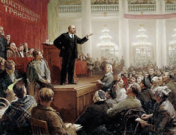 Lenin bei einem Kongress der russischen Transportarbeiter von Ju. Winogradow
